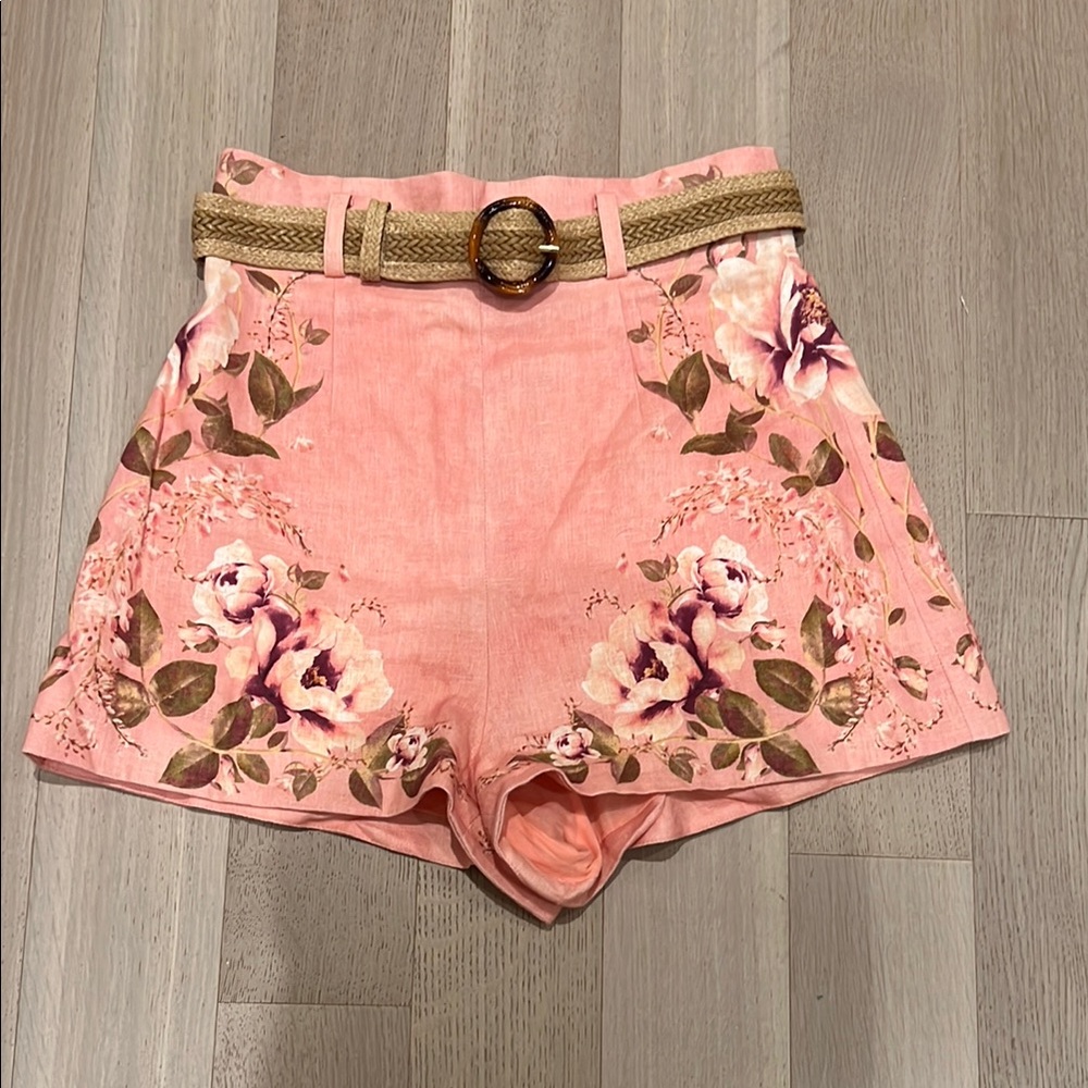 Zimmermann Pink Floral High Waist Shorts